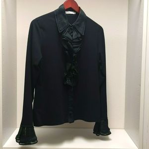 Anne Fortaine Black Shirt Long Sleeves Ruffle Accent